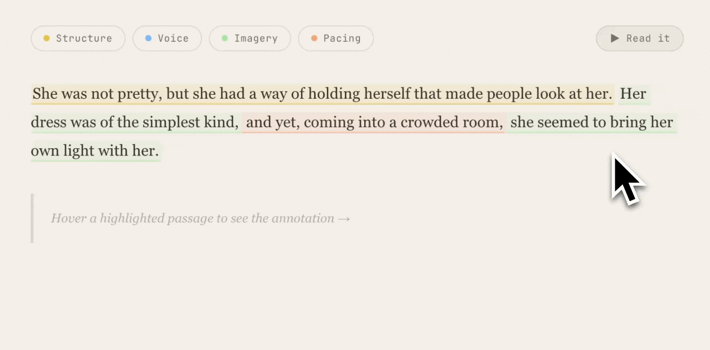 Craft analysis — hover highlighted segments to read annotations